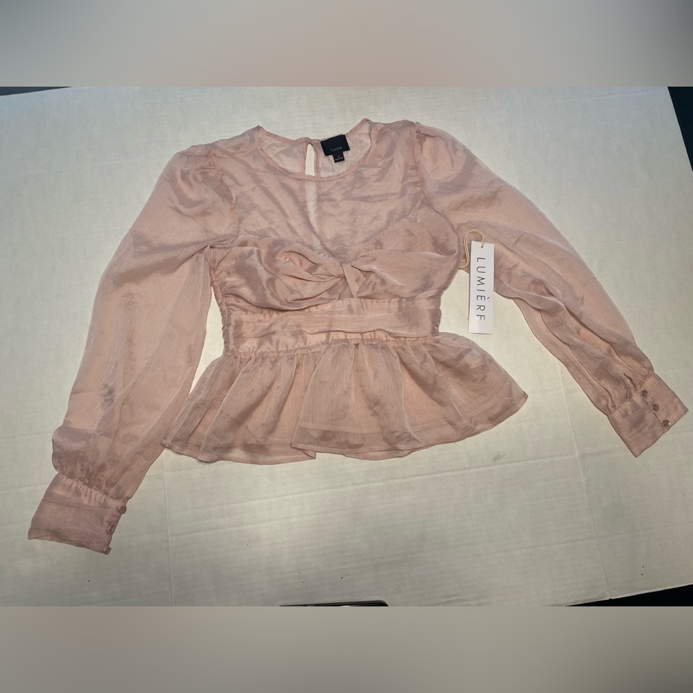 Lumiere pink sheer peplum blouse size S